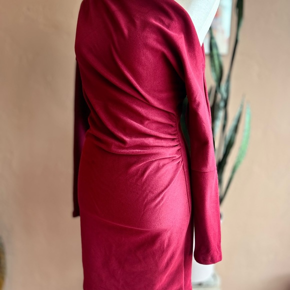 Burgundy Wine Off the Shoulder Long Sleeve Faux Suede Mini NWT - Picture 8 of 11